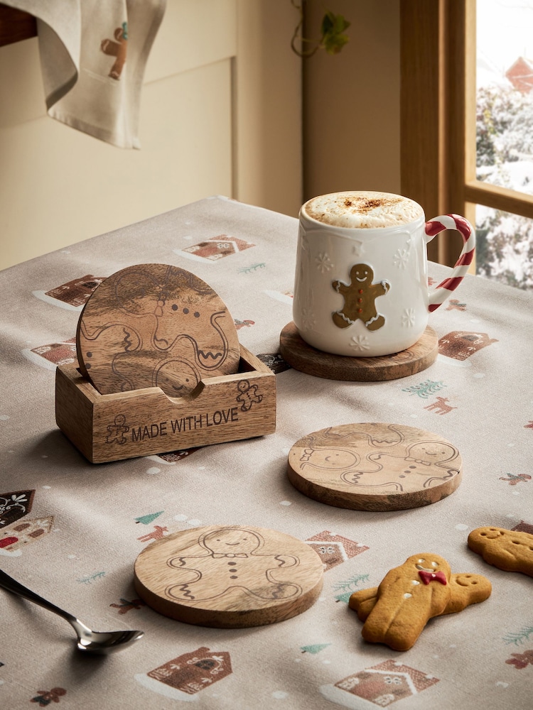 Set of 4 Christmas Gingerbread Wooden Coasters - Bild 1 von 4
