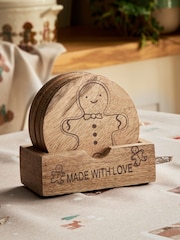 Set of 4 Christmas Gingerbread Wooden Coasters - Bild 2 von 4