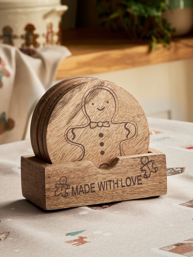 Set of 4 Christmas Gingerbread Wooden Coasters - Bild 2 von 4