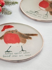 Set of 2 Natural Christmas Robin Glass Coasters - Image 2 of 4