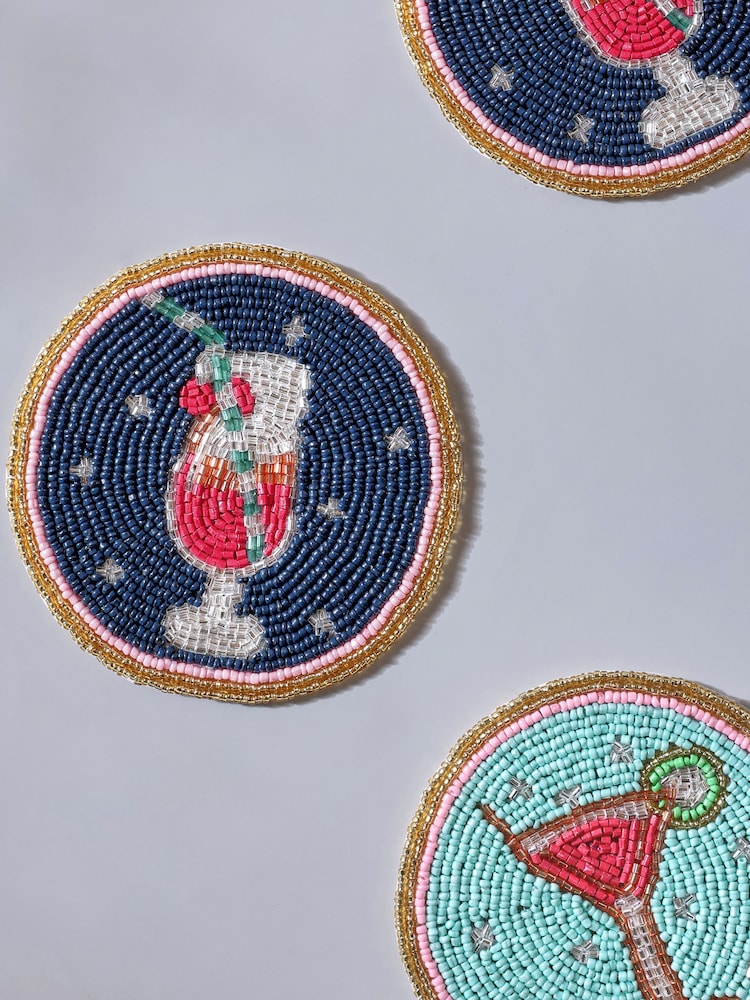 Set of 4 Blue Cocktail Beaded Coasters - Image 2 of 4 Set of 4 Blue Cocktail Beaded Coasters - Image 2 of 4