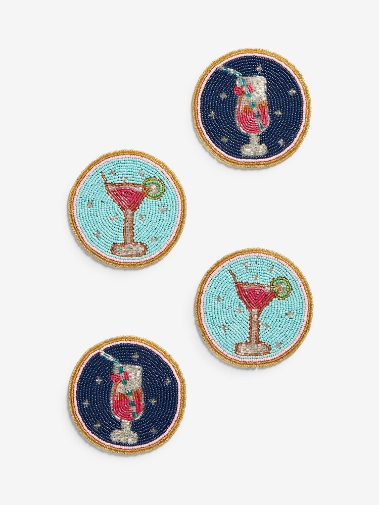 Set of 4 Blue Cocktail Beaded Coasters - Image 4 of 4