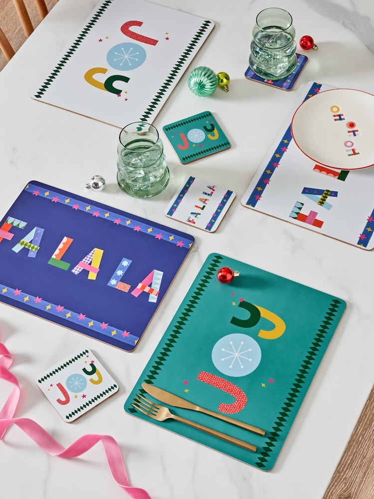 Christmas Slogan Placemats and Coasters Set of 4 - Bild 1 von 3 Christmas Slogan Placemats and Coasters Set of 4 - Bild 1 von 3