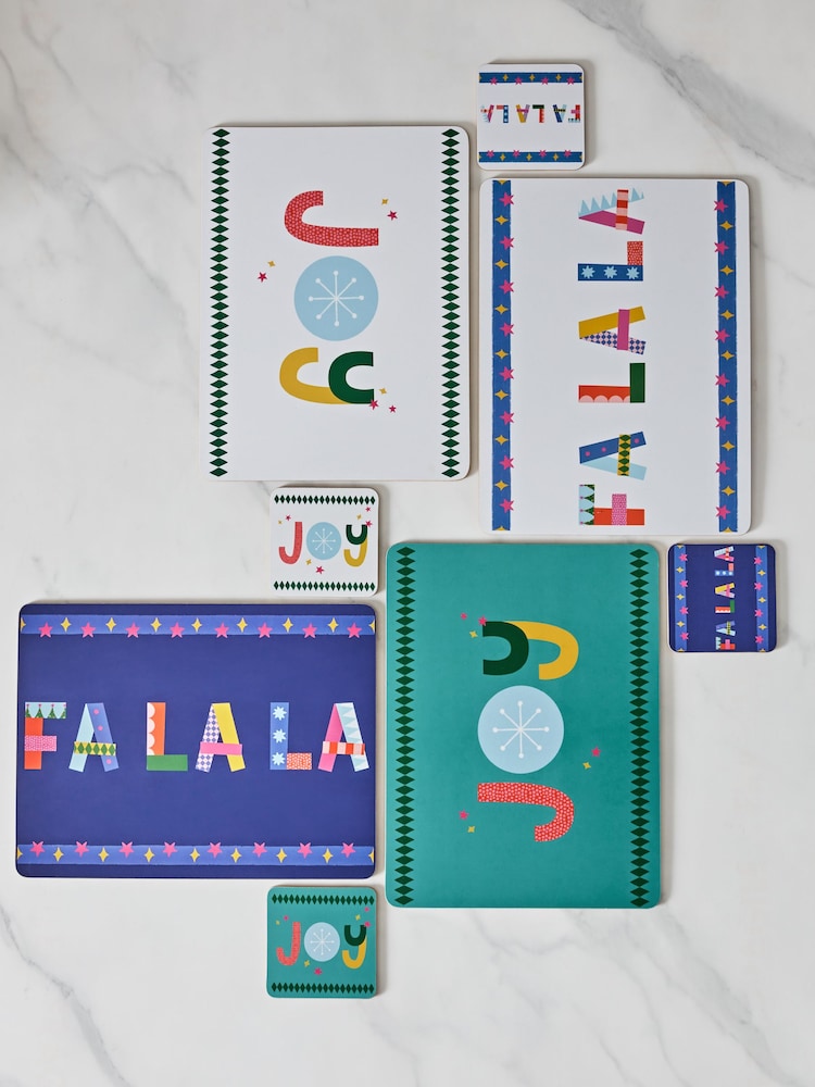 Multi Christmas Slogan Placemats and Coasters Set of 4 - Image 2 of 3