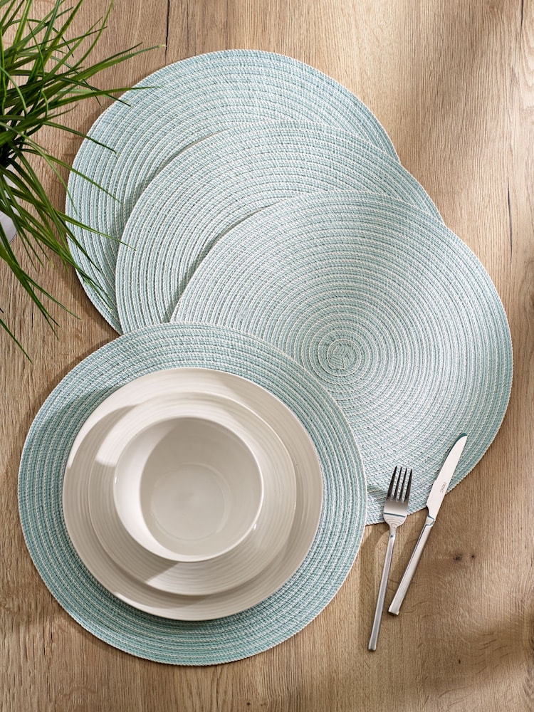 Set of 4 Mint Woven Stripe Placemats - Image 1 of 3