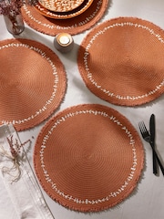 Set of 4 Orange Embroidered Leaf Placemats - Image 1 of 4