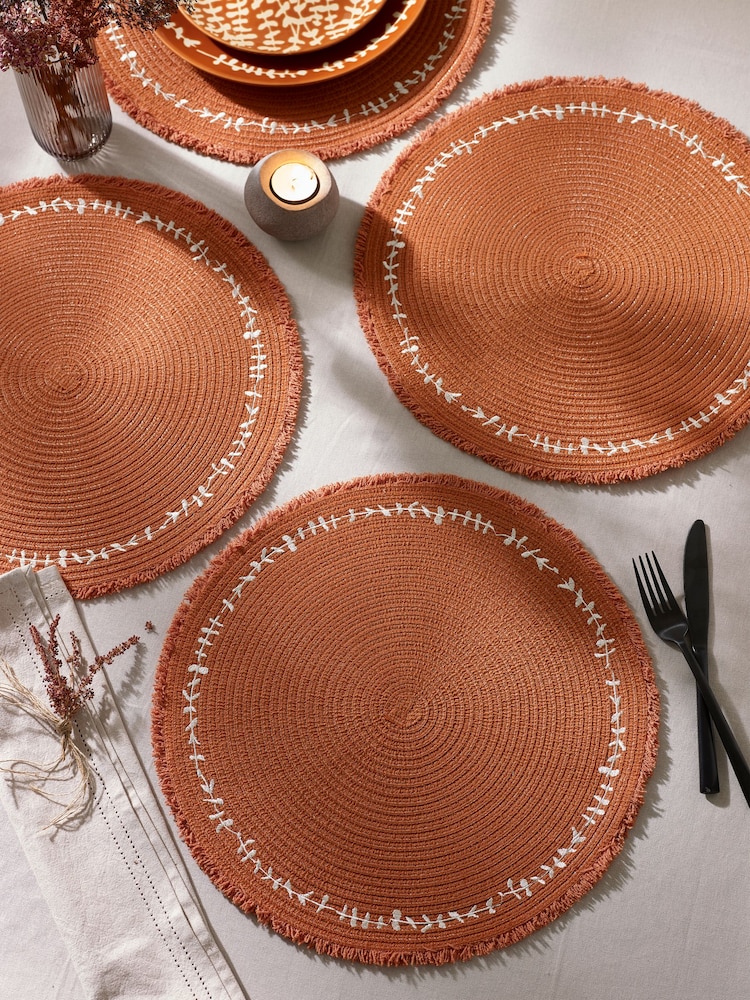 Set of 4 Orange Embroidered Leaf Placemats - Image 1 of 4