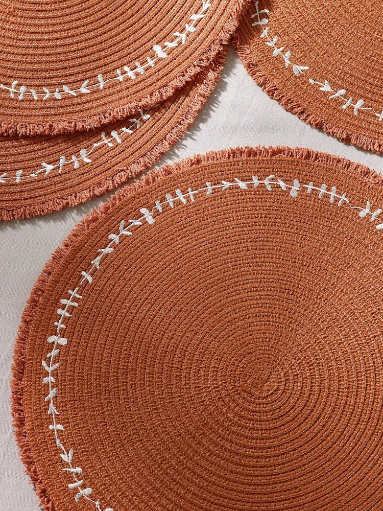Set of 4 Orange Embroidered Leaf Placemats - Image 2 of 4