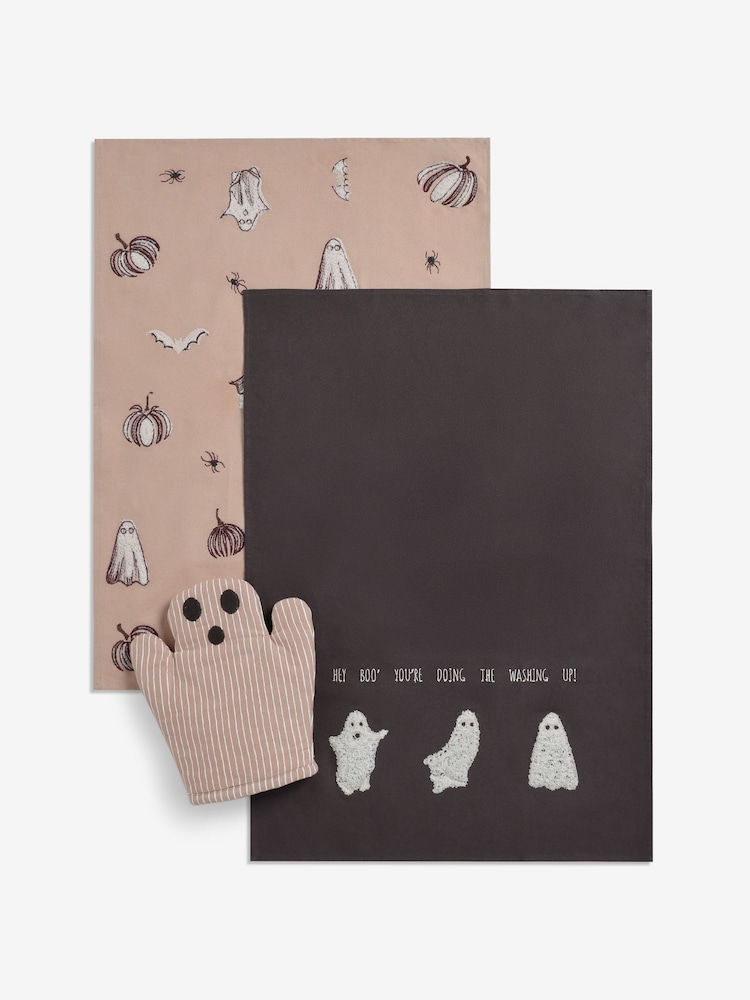 Natural Ghost 100% Cotton Tea Towel and Oven Mitt Set - Image 3 of 3