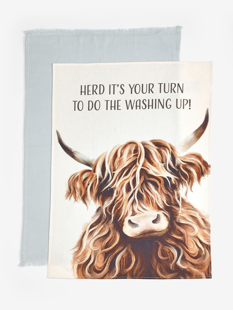 Conjunto de toalhas de chá 2 Hamish the Highland Cow 100% algodão - Imagem 2 de 4