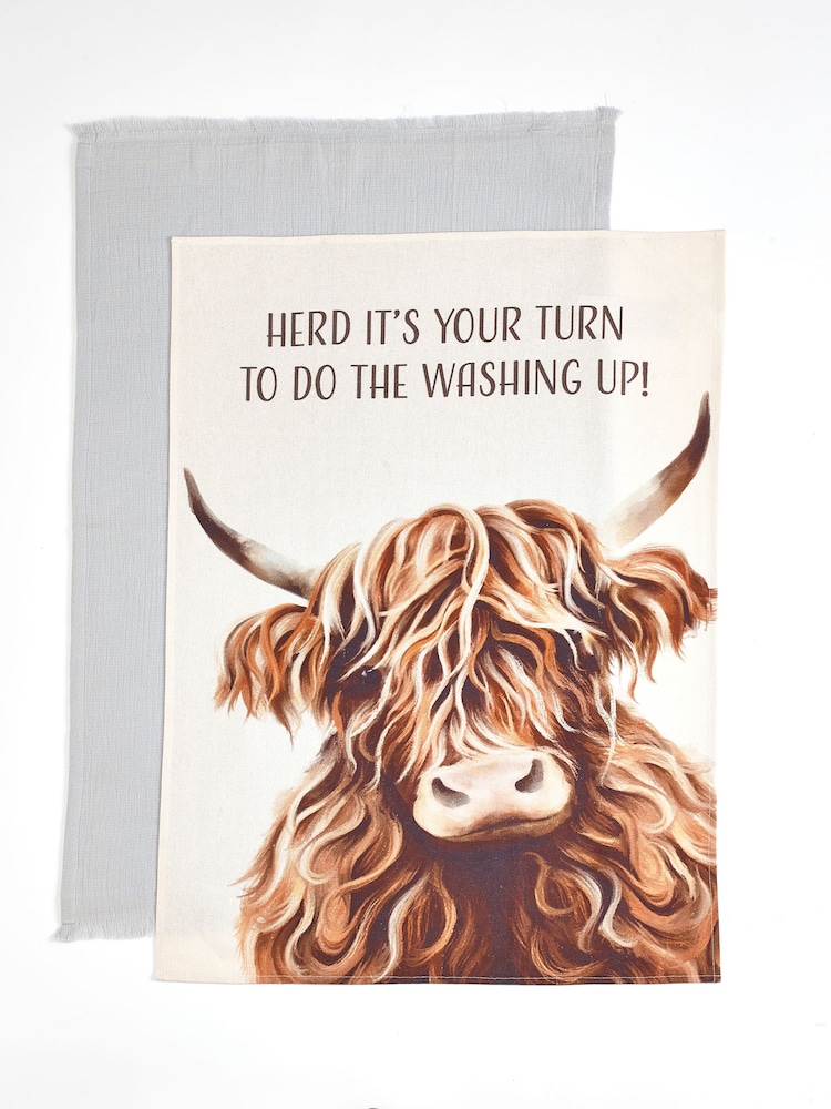 Conjunto de toalhas de chá 2 Hamish the Highland Cow 100% algodão - Imagem 4 de 4