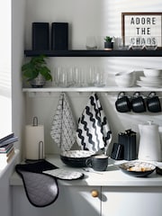 Set of 3 Black/White Printed Tea Towel and Oven Glove Set - Image 3 of 4
