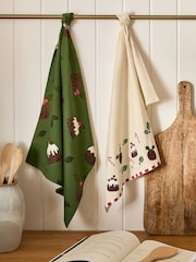 Set mit 2 Handtüchern mit Weihnachtsmotiv (Pudding Tea), 100 % Baumwolle - Bild 1 von 4