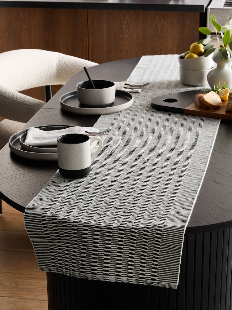 Black/White Bronx 100% Cotton Kitchen Table Runner - Image 1 of 4