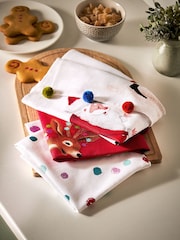 Set of 3 Red 100% Cotton Fun Santa Christmas Tea Towels - Image 2 of 7
