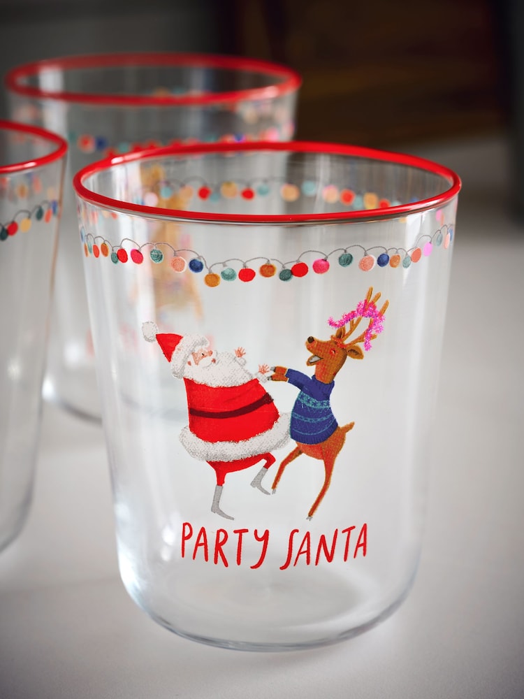 Set of 4 Red Fun Santa Christmas Tumbler Glasses - Image 1 of 4