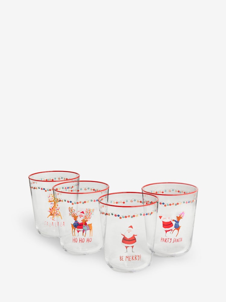 Set of 4 Red Fun Santa Christmas Tumbler Glasses - Image 4 of 4