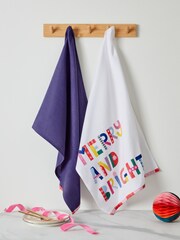 Set of 2 Multicolour Christmas Slogan Tea 100% Cotton Towels - Image 1 of 3