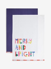 Set of 2 Multicolour Christmas Slogan Tea 100% Cotton Towels - Image 3 of 3