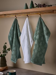 Set of 3 Green Christmas Tree Terry Tea 100% Cotton Towels - Image 1 of 3