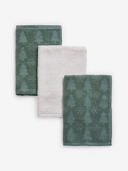 Set of 3 Green Christmas Tree Terry Tea 100% Cotton Towels - Image 3 of 3
