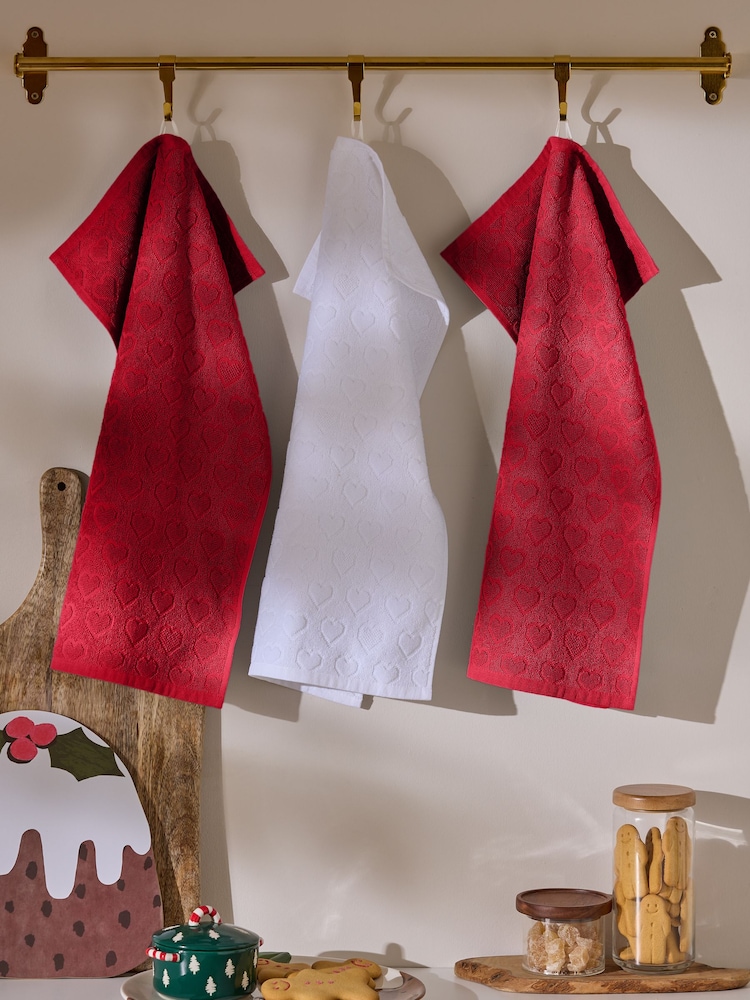 Set of 3 Red Heart Terry Tea 100% Cotton Towels - Image 2 of 4