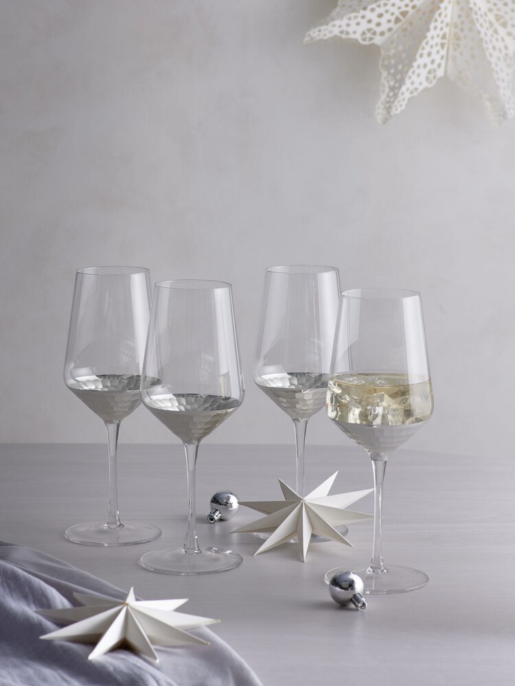 Set of 4 Silver Ellerie Hammered Tapered Wine Glasses - Image 1 of 4