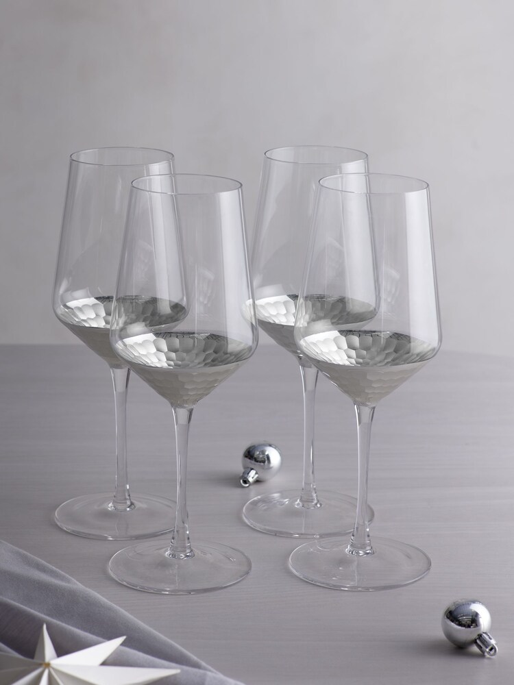 Set of 4 Silver Ellerie Hammered Tapered Wine Glasses - Image 2 of 4