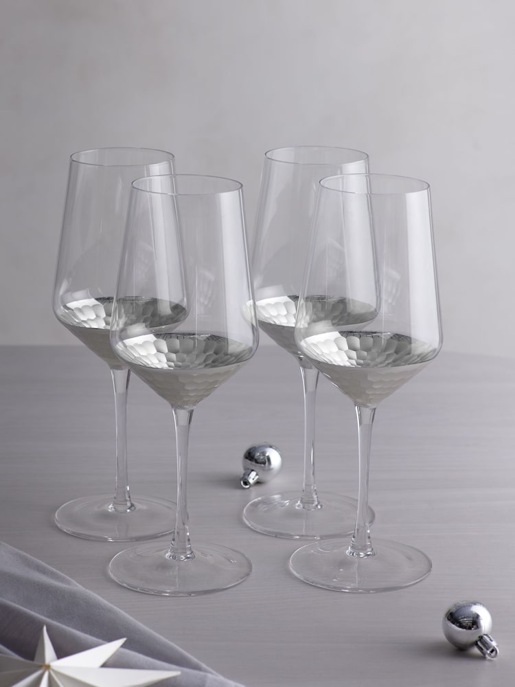 Set of 4 Silver Ellerie Hammered Tapered Wine Glasses - Image 2 of 4 Set of 4 Silver Ellerie Hammered Tapered Wine Glasses - Image 2 of 4