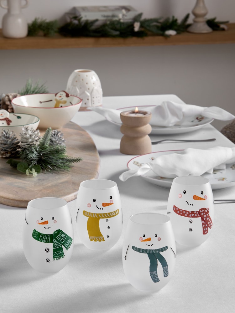 Set of 4 White Snowman Tumbler Glasses - Image 2 of 5