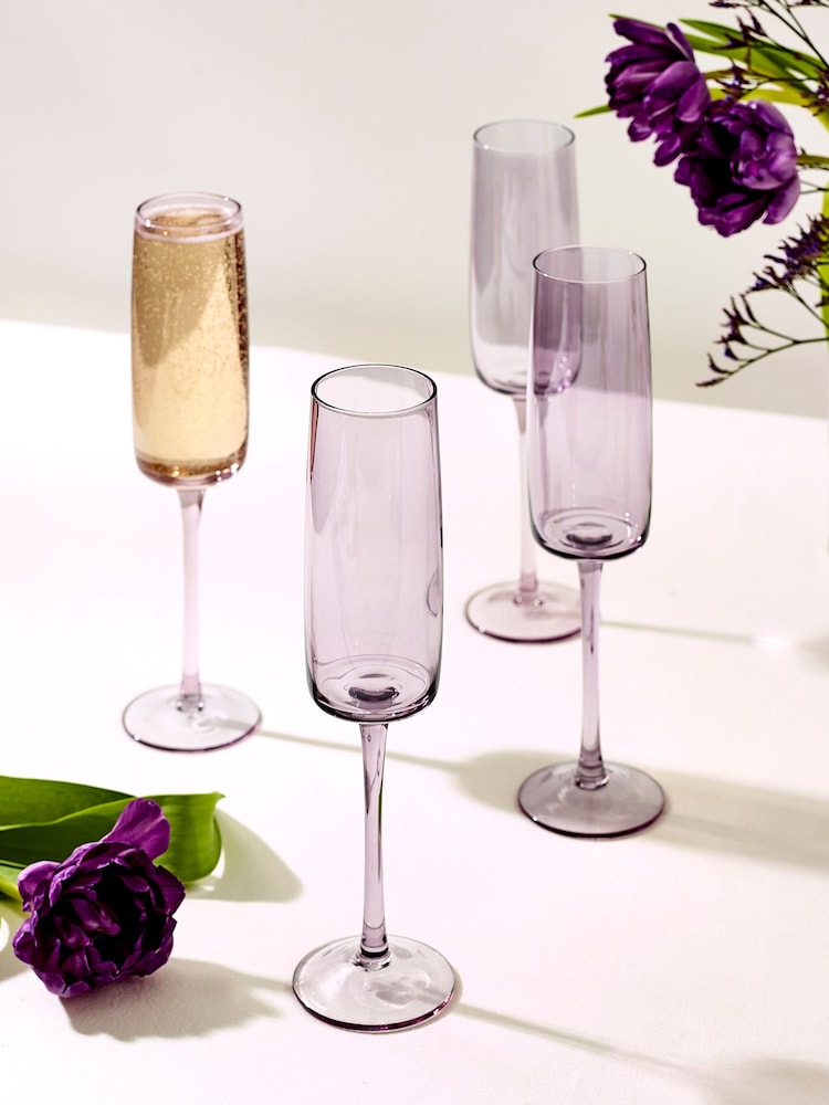 Set of 4 Purple Angular Champagne Flutes - Image 1 of 3 Set of 4 Purple Angular Champagne Flutes - Image 1 of 3