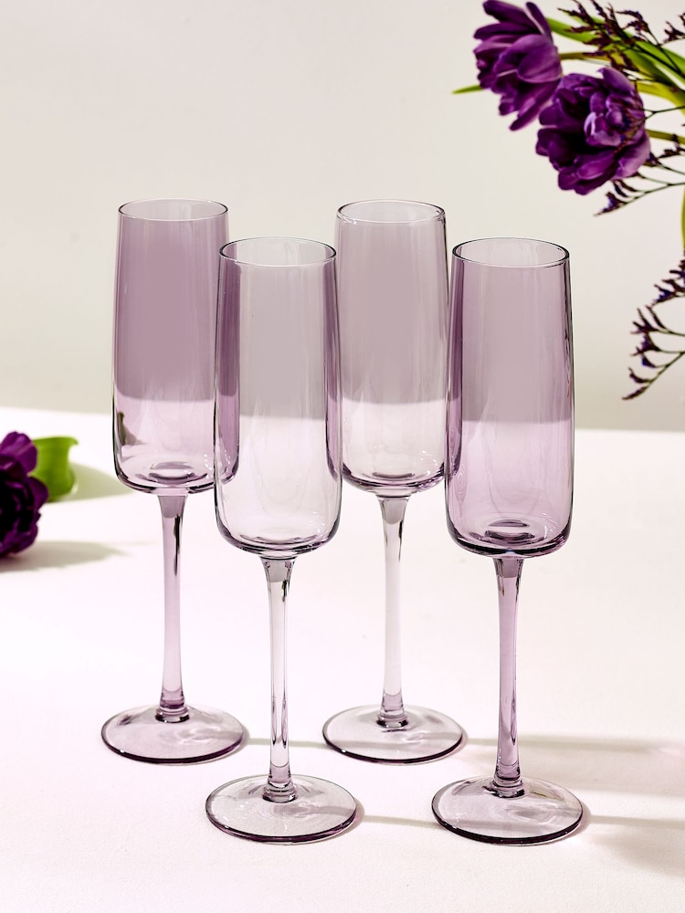 Set of 4 Purple Angular Champagne Flutes - Image 2 of 3 Set of 4 Purple Angular Champagne Flutes - Image 2 of 3