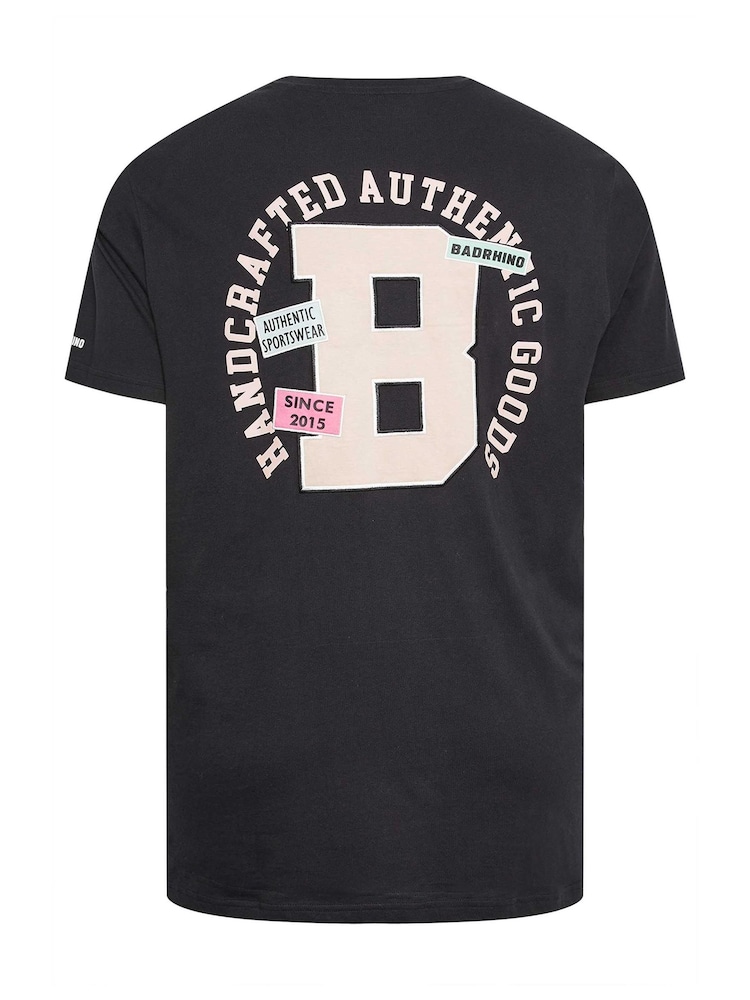 BadRhino Big & Tall Black 100% Cotton Embroidered Front And Back Print T-Shirt - Image 3 of 3