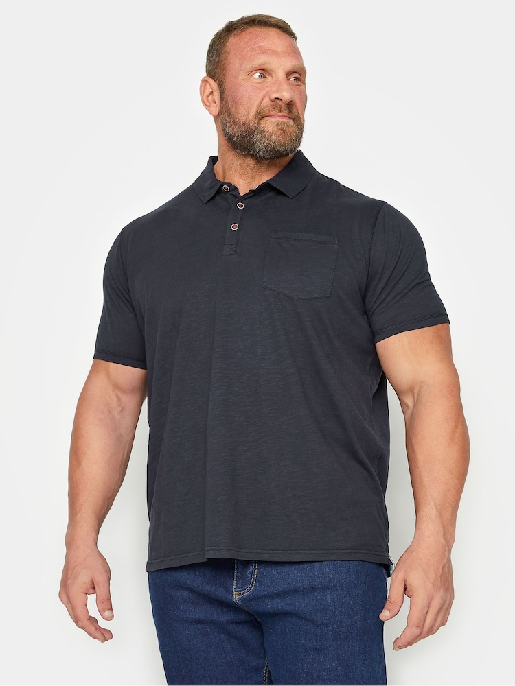 Marineblau/blau - BadRhino Big & Tall 100% Baumwolle Slub-Poloshirt - Bild 1 von 2 Marineblau/blau - BadRhino Big & Tall 100% Baumwolle Slub-Poloshirt - Bild 1 von 2