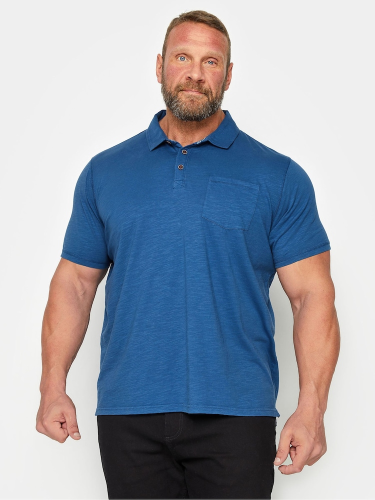 BadRhino Big & Tall Blue 100% Cotton Slub Polo Shirt - Image 1 of 2 BadRhino Big & Tall Blue 100% Cotton Slub Polo Shirt - Image 1 of 2