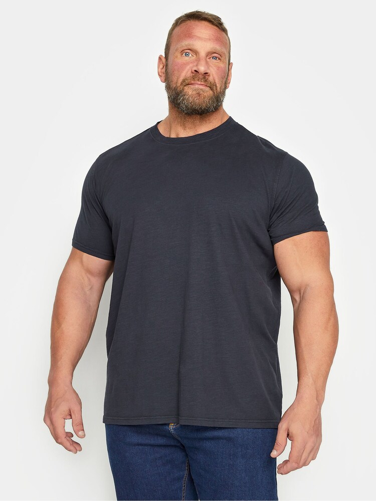 BadRhino Big & Tall Blue 100% Cotton Crew Neck Slub T-Shirt - Image 2 of 3 BadRhino Big & Tall Blue 100% Cotton Crew Neck Slub T-Shirt - Image 2 of 3
