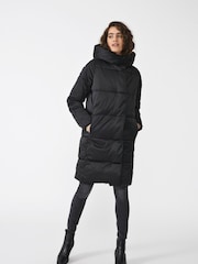 JDY Black High Neck Padded Hooded Longline Coat - Image 1 of 7
