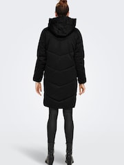 JDY Black High Neck Padded Hooded Longline Coat - Image 2 of 7