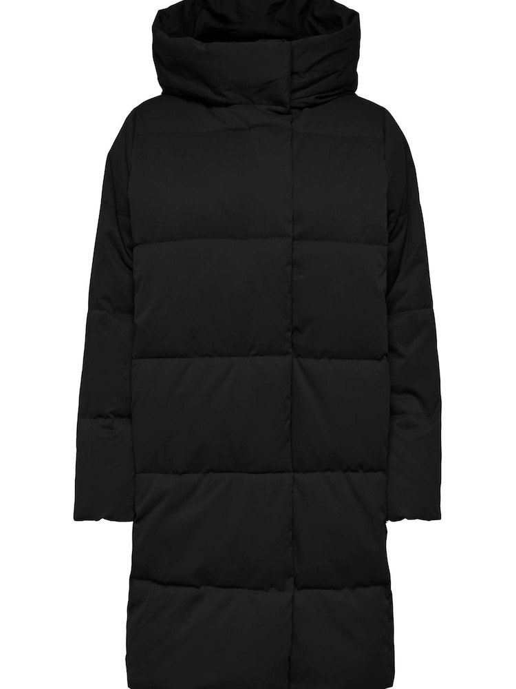 JDY Black High Neck Padded Hooded Longline Coat - Image 7 of 7