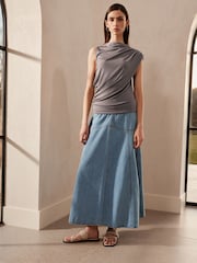 Mink Brown Premium Asymmetric Drape Top - Image 2 of 8
