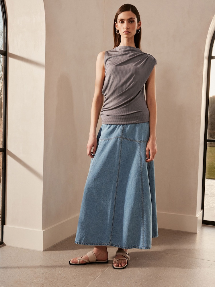 Mink Brown Premium Asymmetric Drape Top - Image 2 of 8
