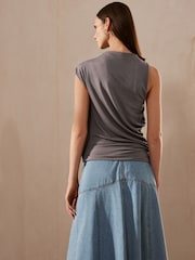 Mink Brown Premium Asymmetric Drape Top - Image 4 of 8