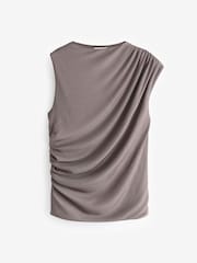 Mink Brown Premium Asymmetric Drape Top - Image 5 of 8