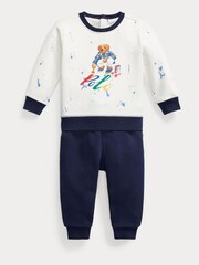 Polo Ralph Lauren Pink Polo Bear White Fleece Sweatshirt Trousers Set - Image 1 of 2