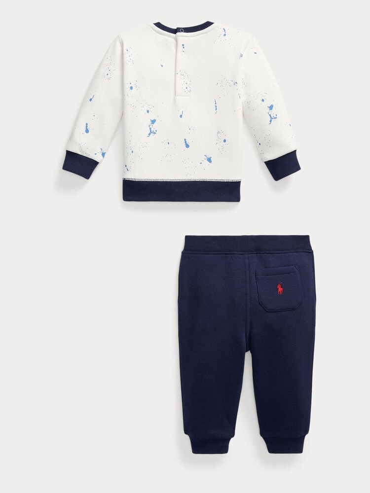 Polo Ralph Lauren Pink Polo Bear White Fleece Sweatshirt Trousers Set - Image 2 of 2