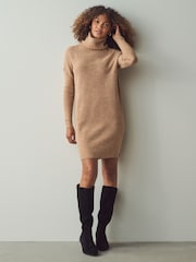 ONLY Brown Roll Neck Knitted Jumper Dress - Image 1 of 5