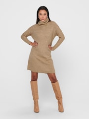 ONLY Brown Roll Neck Knitted Jumper Dress - Image 6 of 9