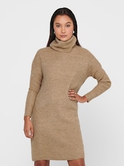 ONLY Brown Roll Neck Knitted Jumper Dress - Image 8 of 9