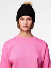 PIECES Black Pom Pom Hat - Image 1 of 2