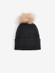 PIECES Black Pom Pom Hat - Image 2 of 2